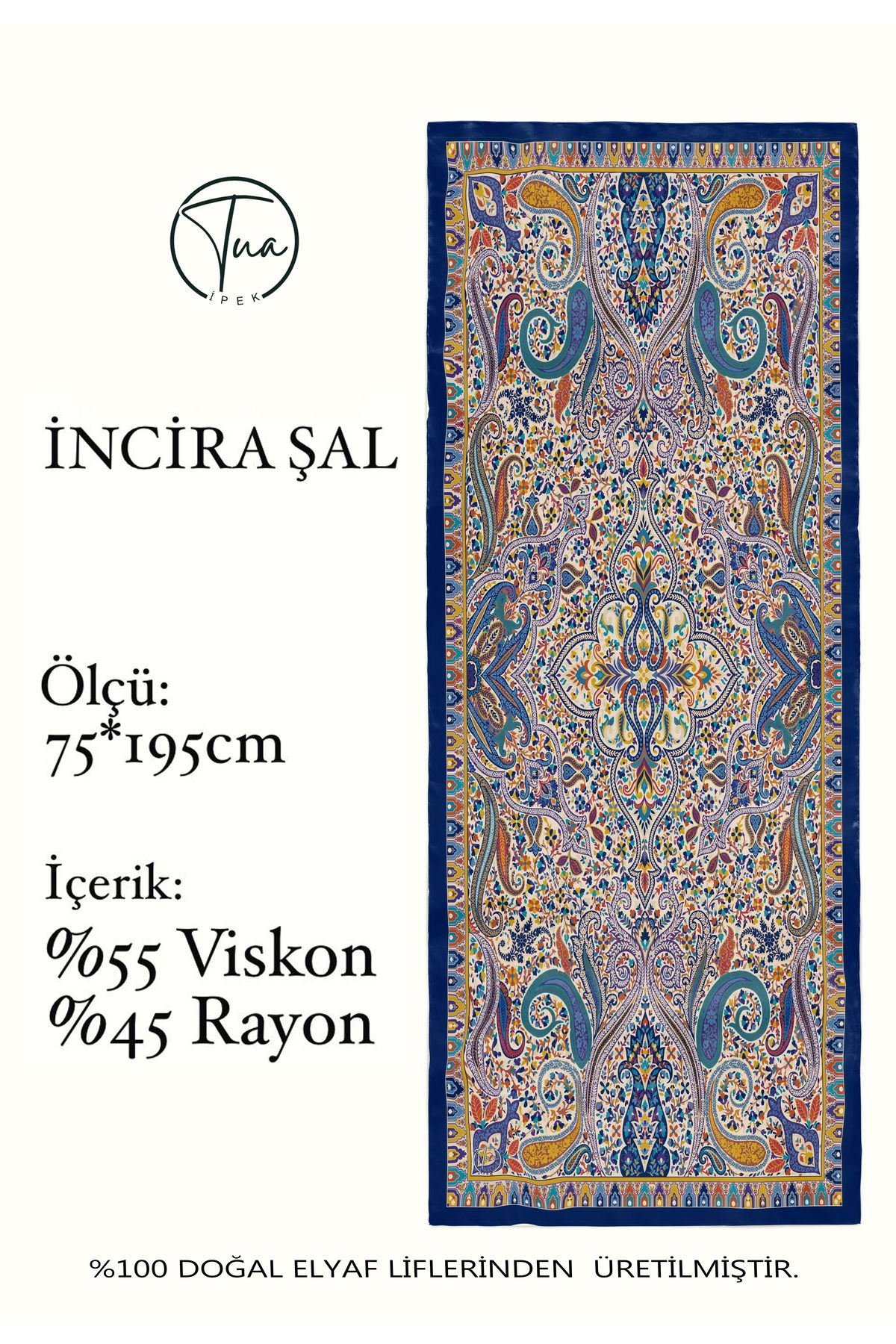 TUA İPEK İNCİRA Organic Floş Viskon ŞAL - Etnik Çiçek Desenli