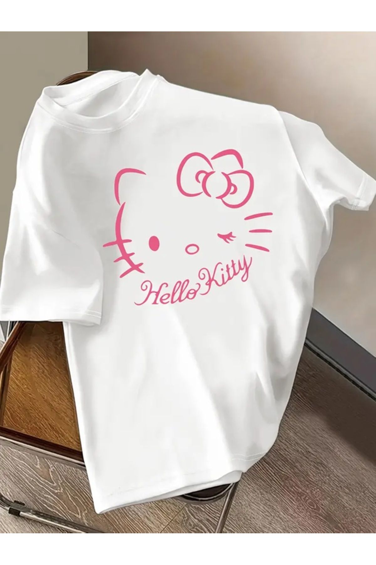 Touz Moda Kitty Baskılı Unisex Oversize T-shirt
