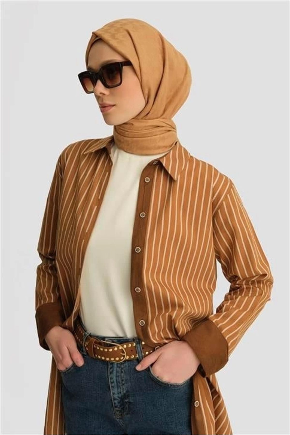 Armine-Striped Tunic Ortd9438 Mocha 1
