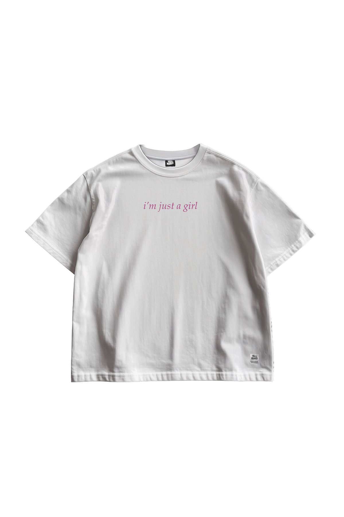 TresMonos I'm just a girl Baskılı Oversize Kısa Kesim Pamuklu Kadın Beyaz Tişört