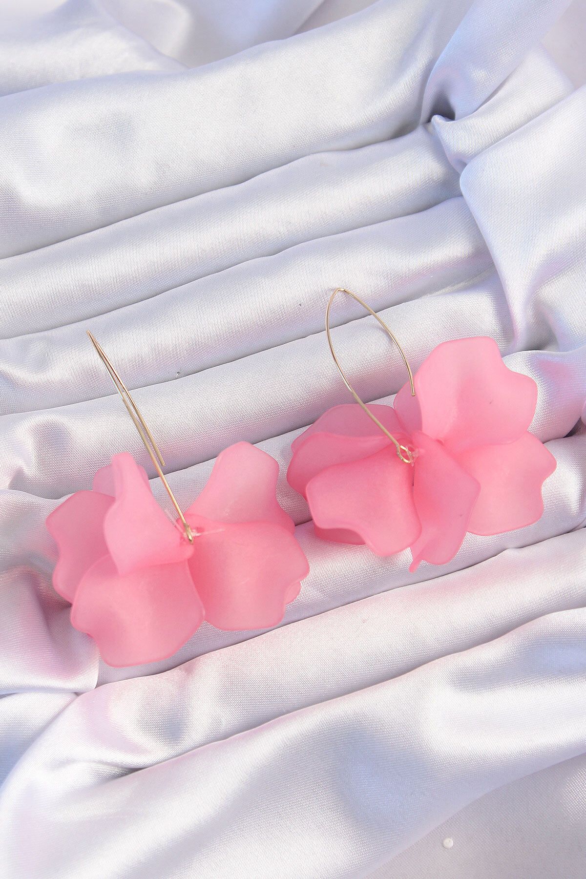 melfxxl eticaret Pirinç Pembe Renkli Flora Küpe - Lisinya