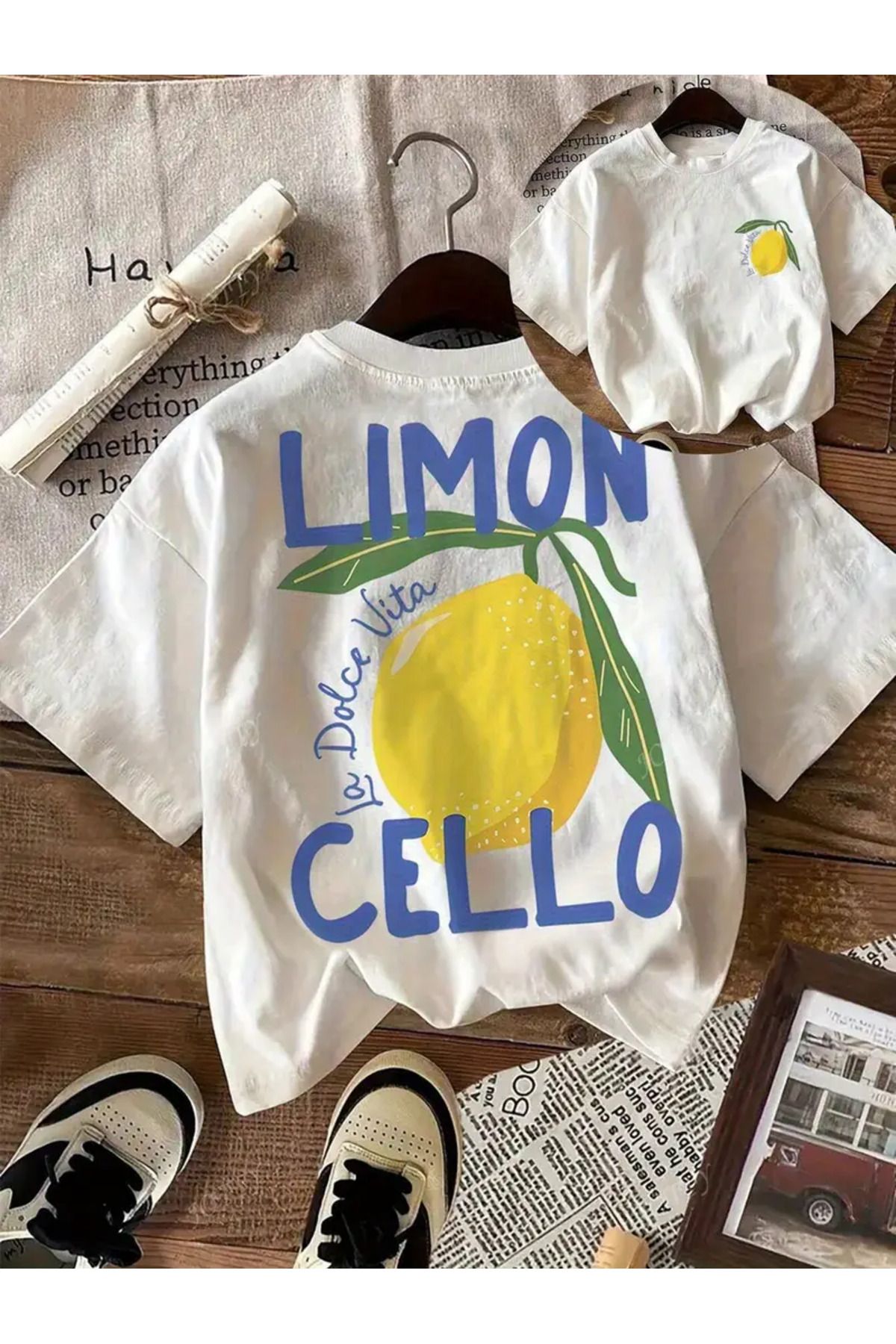 AEMİ Unisex Limon Baskılı %100 Pamuk Oversize T-shirt