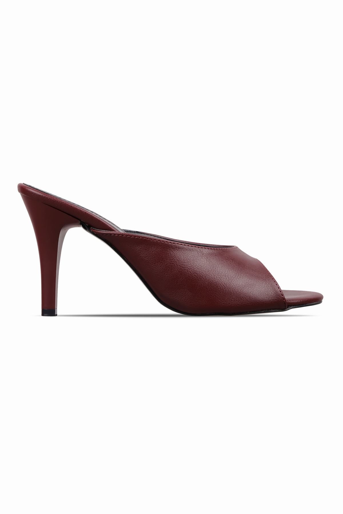 Lal Shoes & Bags Medon Kadın Oval Bant Detaylı Topuklu Terlik-Bordo