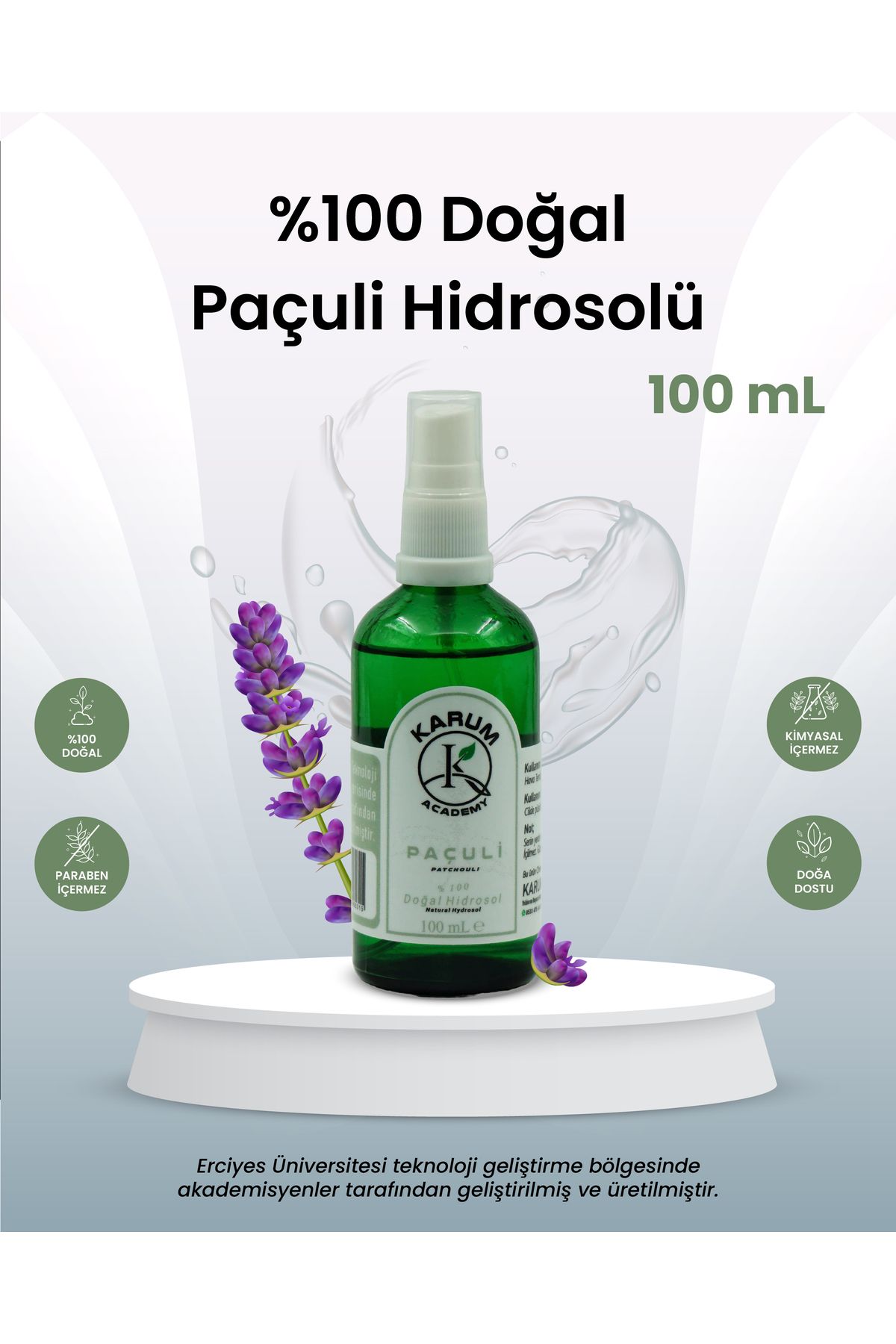 karum academy Paçuli Hidrosolü Doğadan gelen güçlü dengeleyici etki (100% Doğal Paçuli Suyu) 100mL