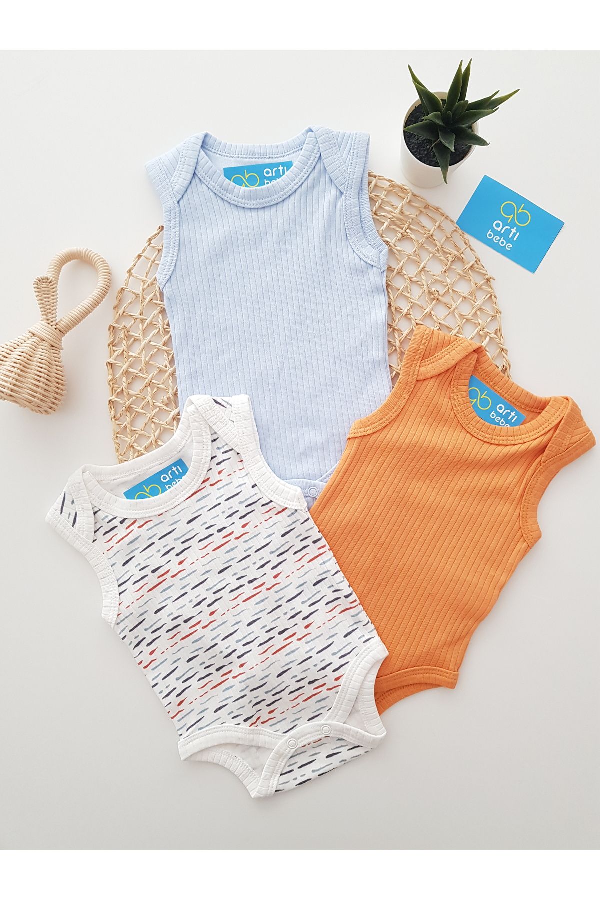 artıbebe Çizgili 3lü Body %100 Pamuklu Likralı Yenidoğan Penye Bebek Zıbın&Body&Üst&Atlet