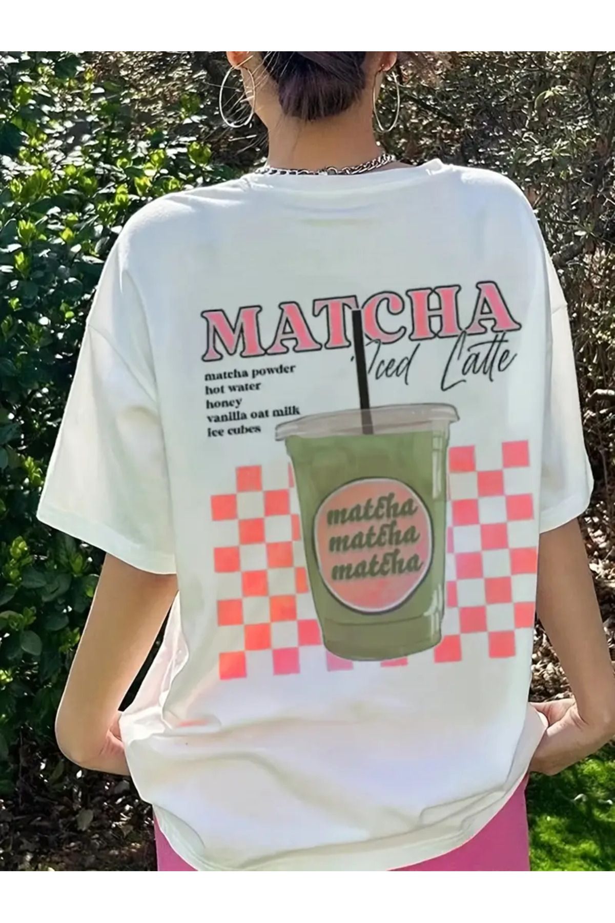 AEMİ Kadın Matcha Sırt Baskılı %100 Pamuk Oversize T-shirt