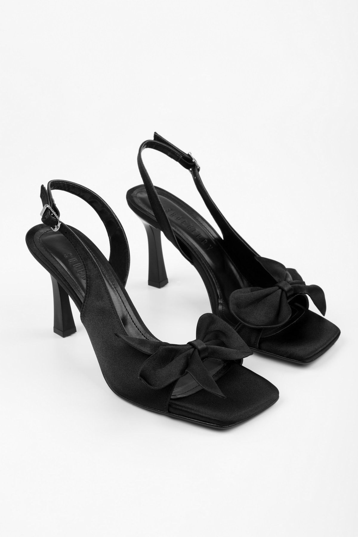 Shoeberry Kadın Lily Siyah Saten Fiyonk Detaylı Topuklu Ayakkabı