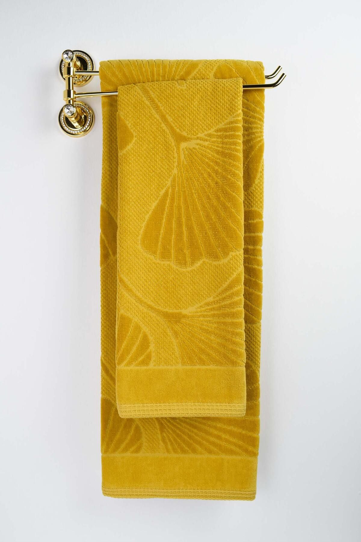 Biriz Moda Lotus Kadife Banyo Havlusu - Hardal