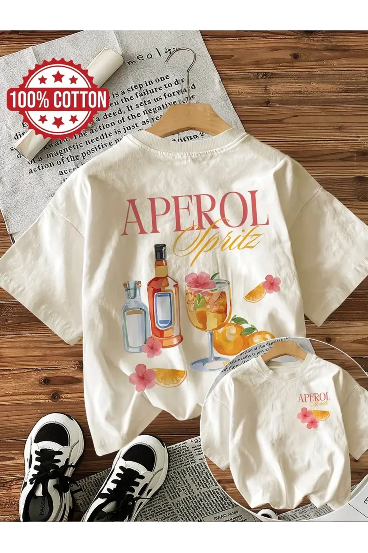 AEMİ Unisex Aperol Spritz Baskılı %100 Pamuk Oversize T-shirt