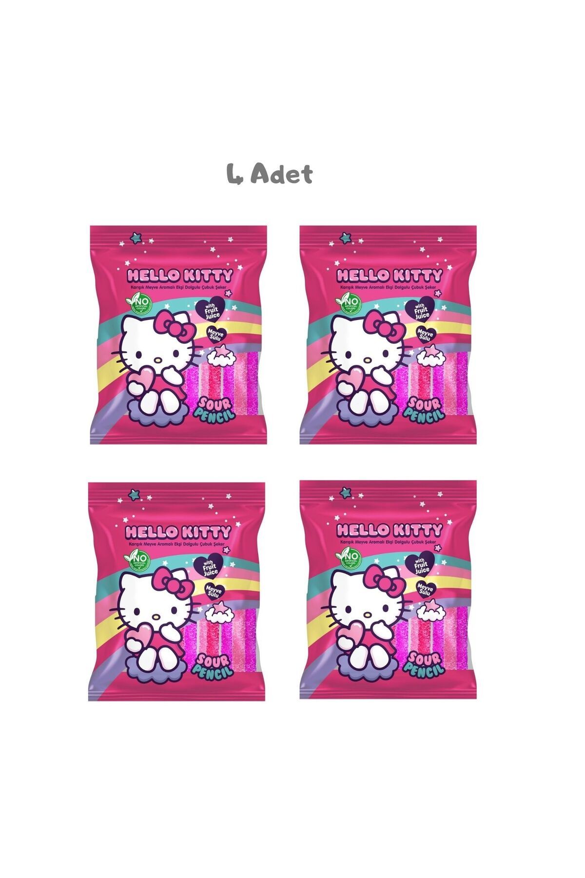 Hello Kitty-Sour Pencil Mixed Fruit Ar.Sour Filled Stick Candy 80 Gr. - 4 Pieces 1