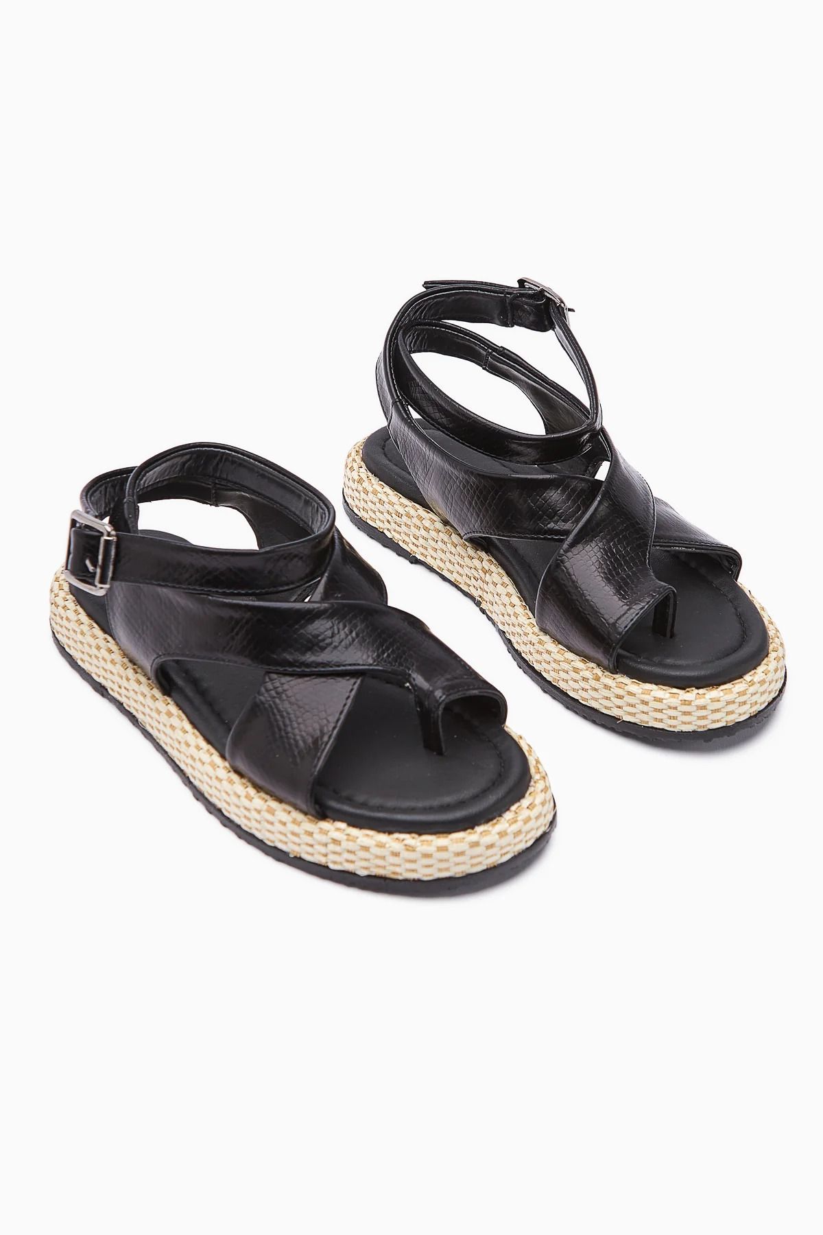 palatti shoes Yılan Baskı Parmak Arası Kadın Sandalet