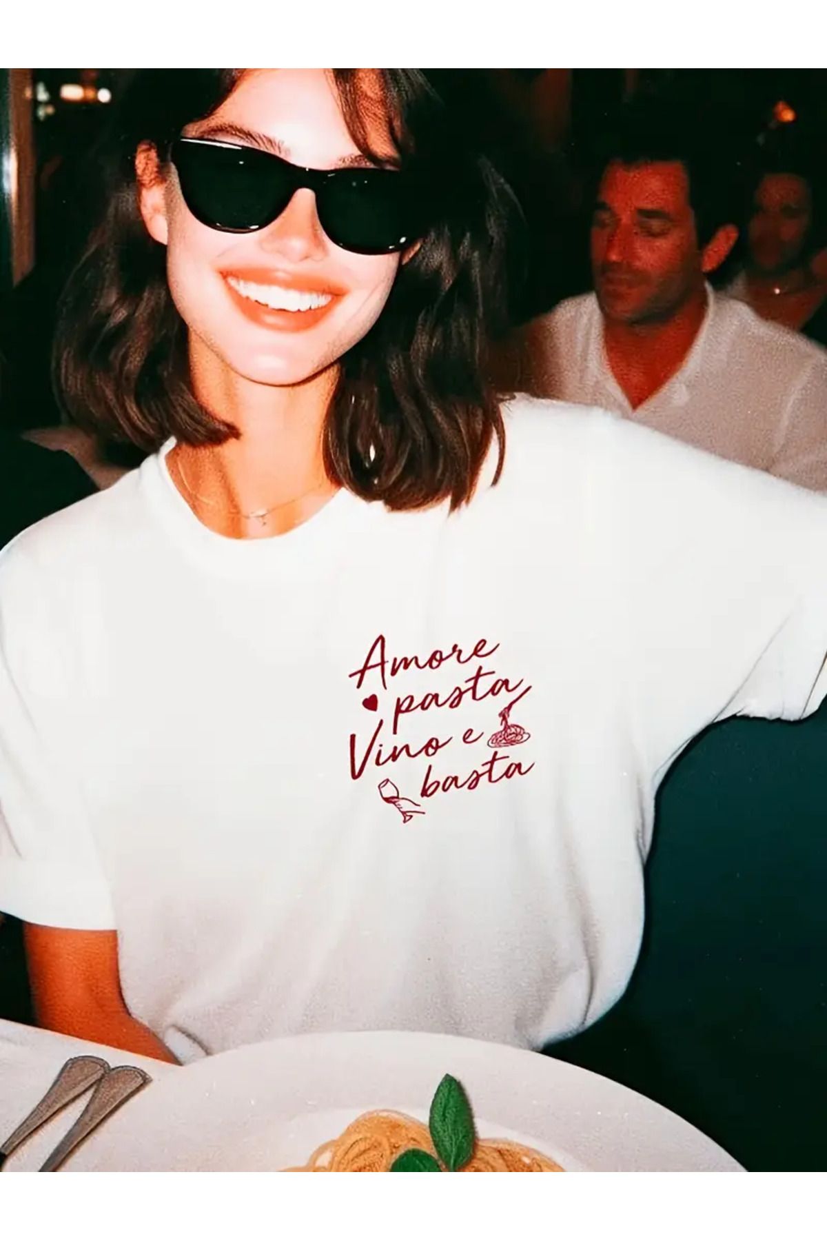 AEMİ Unisex Amore Pasta Baskılı %100 Pamuk Oversize T-shirt