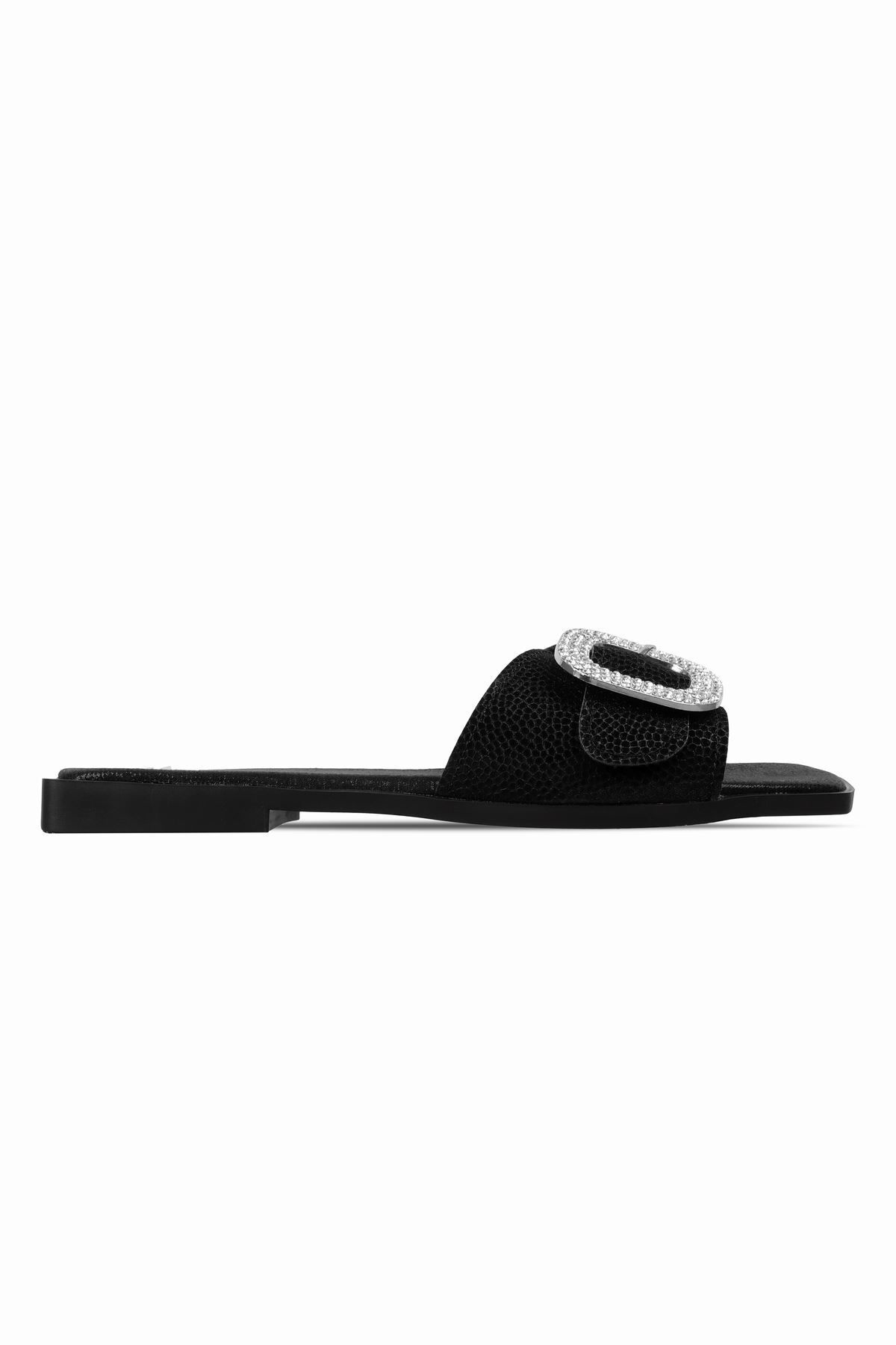 Lal Shoes & Bags Nagite Kadın Taşlı Toka Detaylı Simli Terlik-siyah