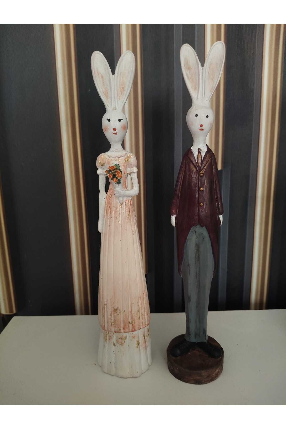 Dodemert Home Gelin & Damat Tavşan Polyester Dekoratif Biblo 2 adet