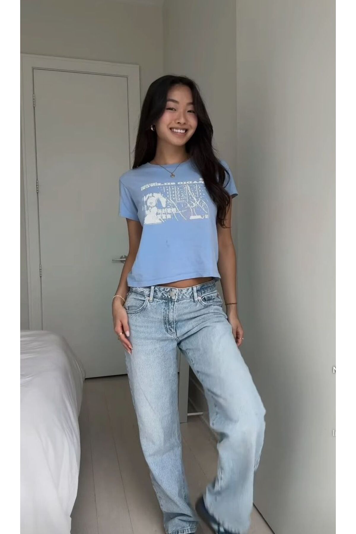 JANSO GROUP - KADIN CROP TSHIRT BASKILI MAVİ