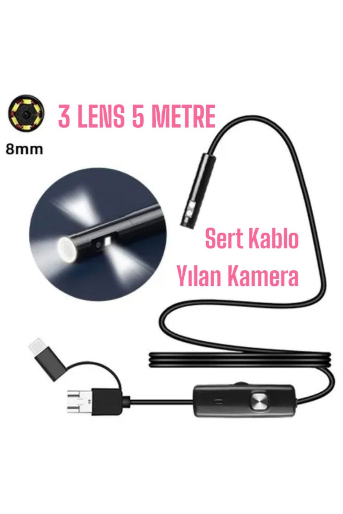 Urfakent Yılan Kamera 3 Lens 2 Metre 5 Metre 10 Metre Seçenekli Sert Kablo