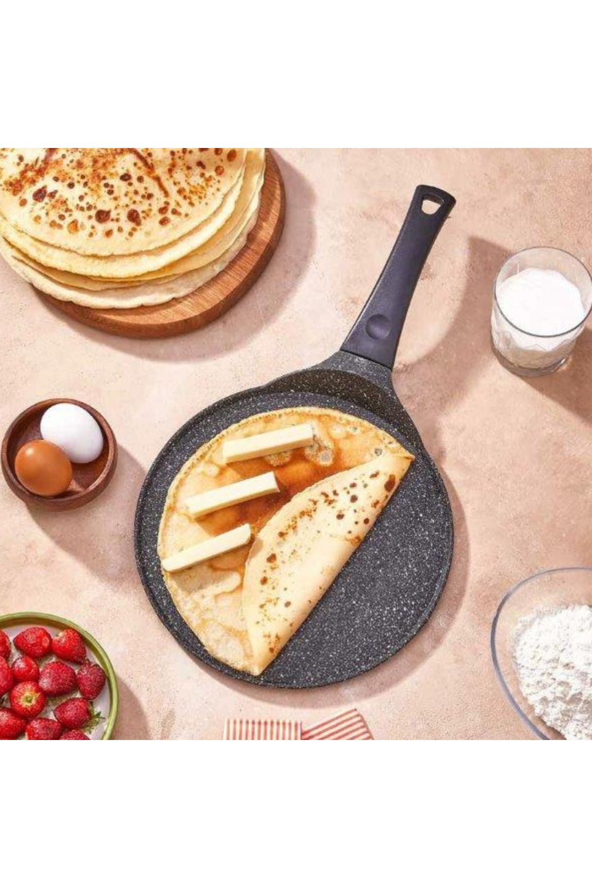 bersachef Döküm Granit Krep Gözleme Tavası 28cm Kahvaltılık Tava