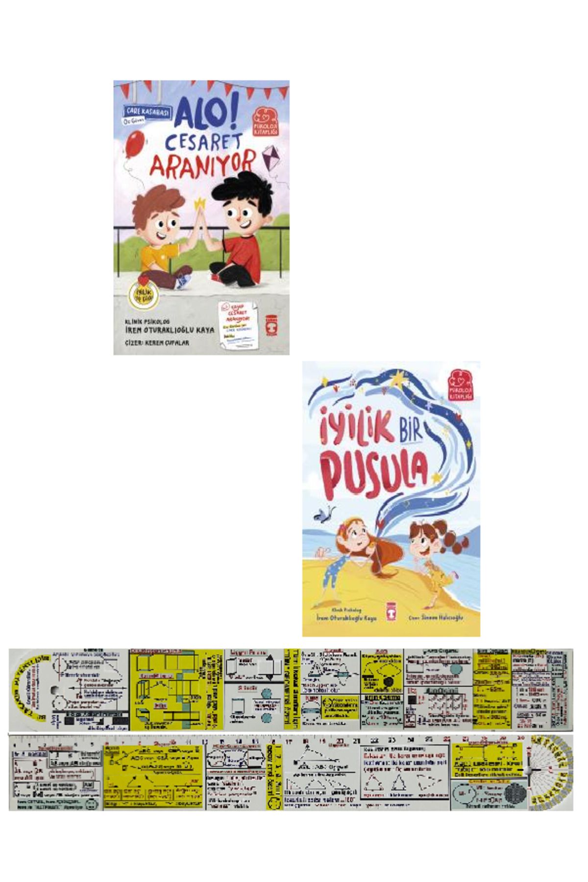 Timaş Çocuk Alo Cesaret Aranıyor + İyilik Bir Pusulu 2 Kitap Set İrem Oturaklıoğlu Kaya + Mat. Cetvel