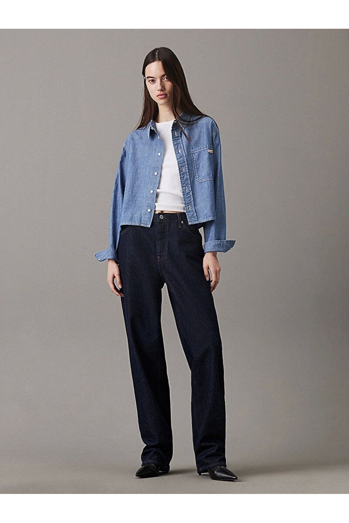 CK Jeans Kadın Cropped Dad Denim Gömlek J20J225011-1A4