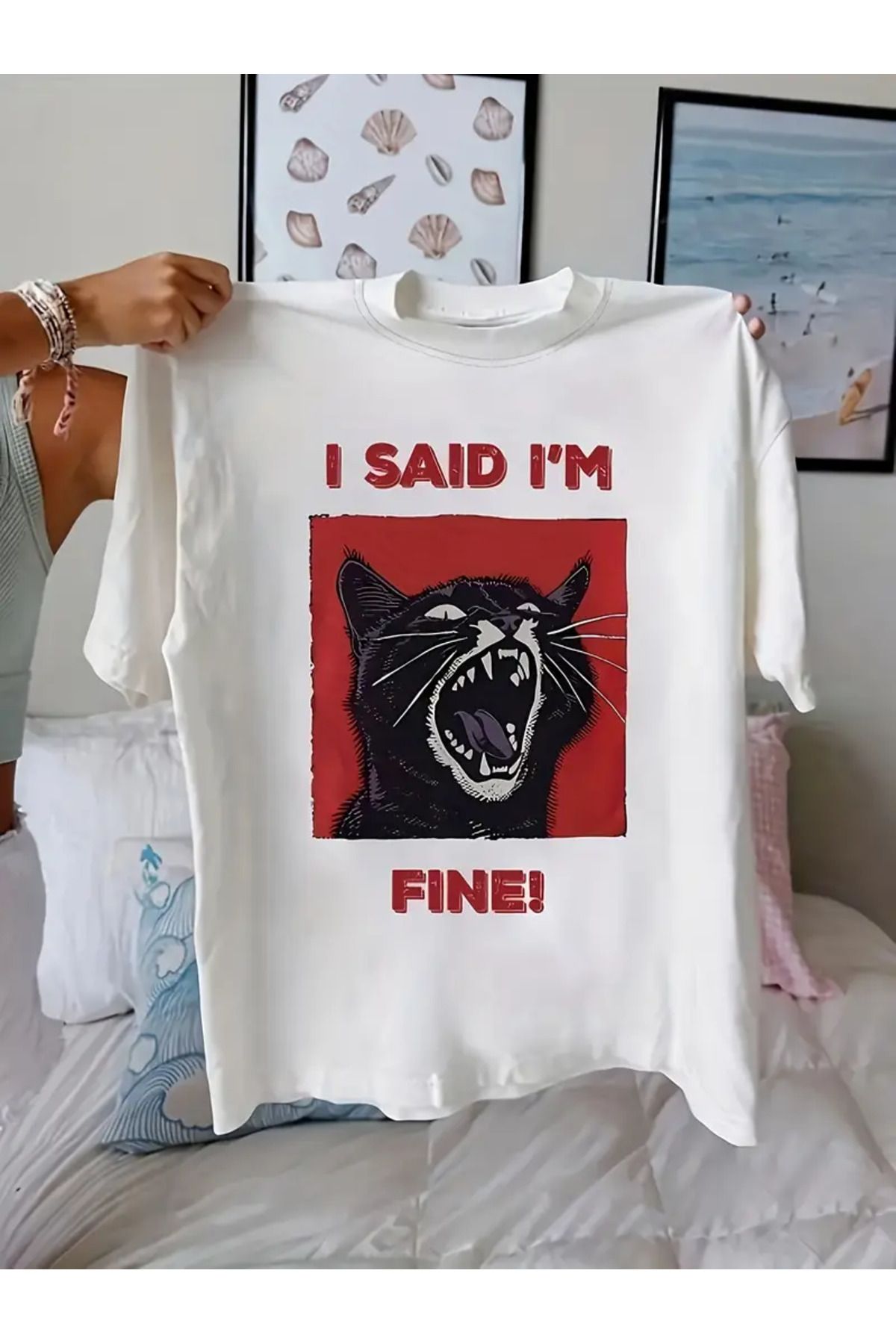 AEMİ Unisex I Saıd I'm Fıne Baskılı %100 Pamuk Oversize T-shirt