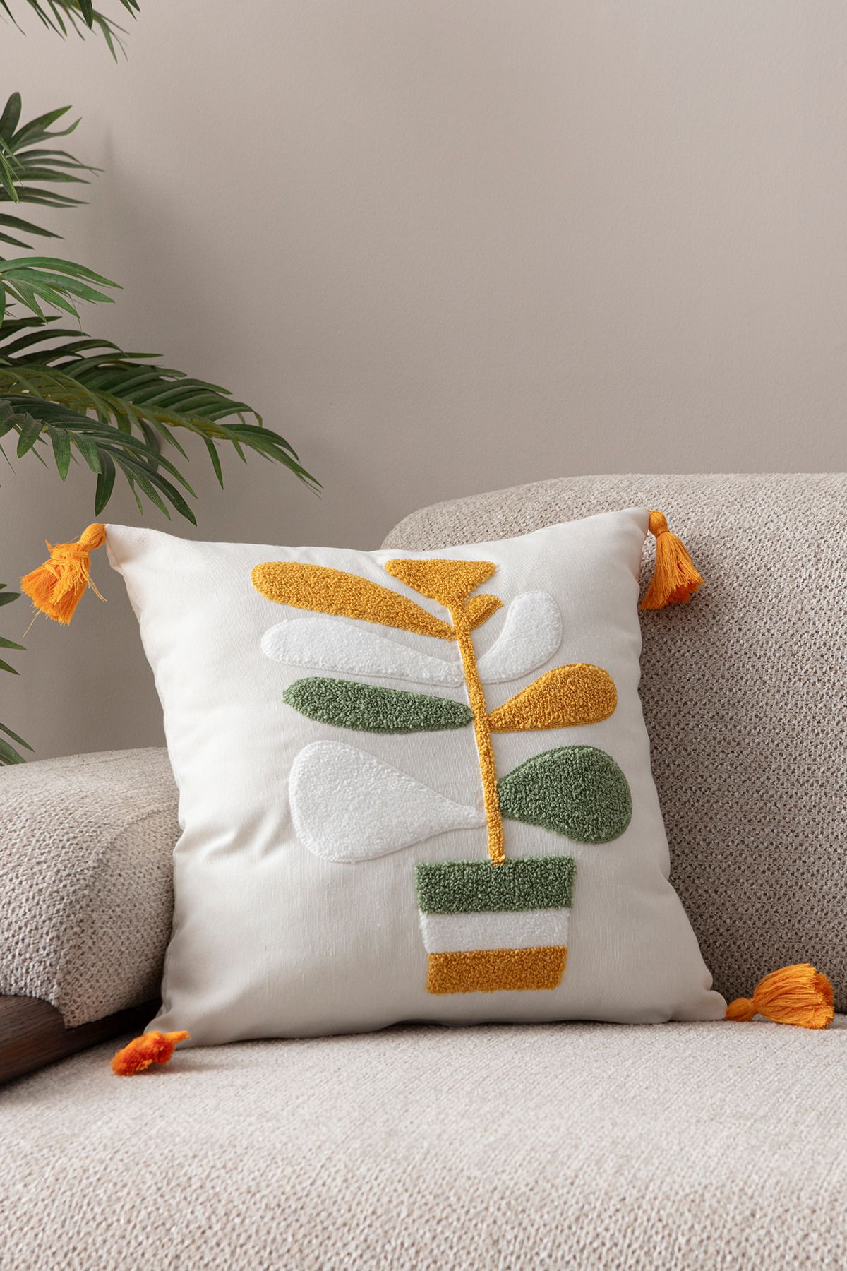 EVOTTO HOME COLLECTİON Comfort Punch Desenli Kırlent Kılıfı Kare Dekoratif Bohem Nakışlı Koltuk Yastık Kılıfı panç 45x45