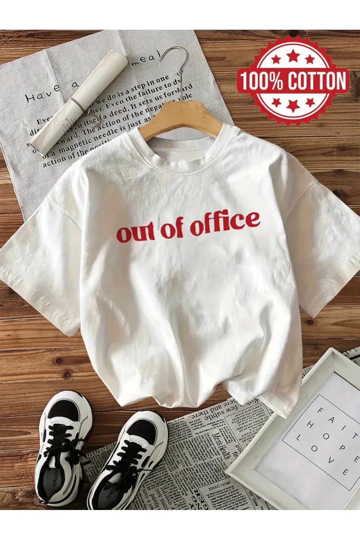 AEMİ Unisex Out Of Office Baskılı %100 Pamuk Oversize T-shirt