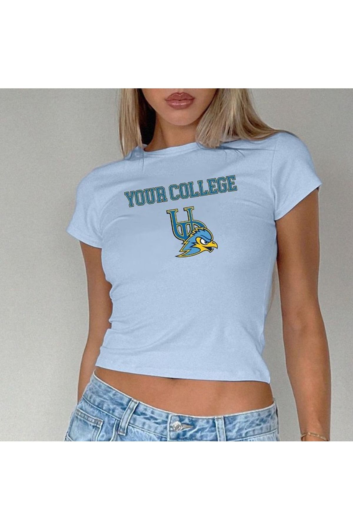 JANSO GROUP - KADIN CROP TSHIRT BASKILI MAVİ