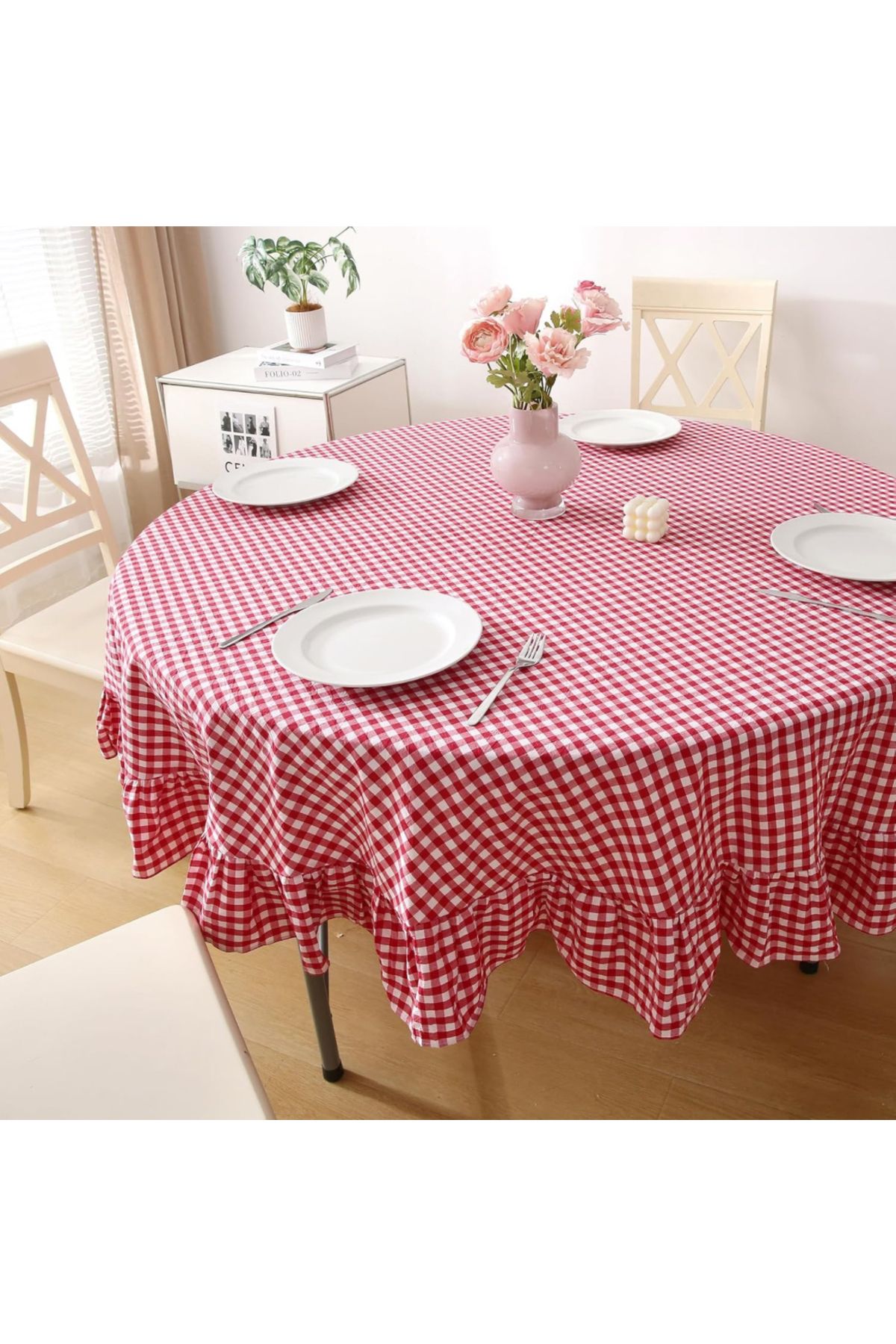 eyma home Pitikare fırfırlı yuvarlak masa örtüsü