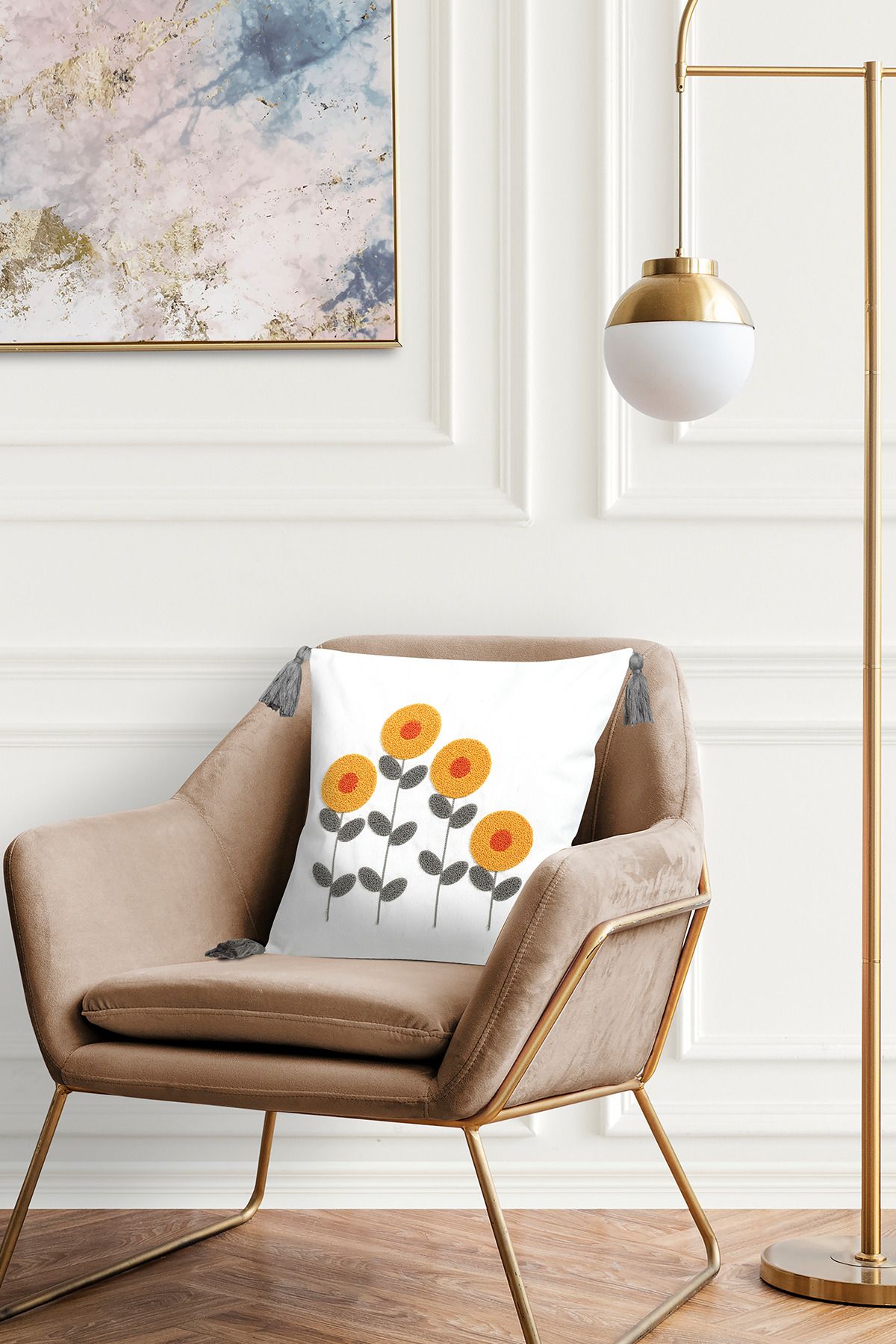 Ottoson Comfort Punch Desenli Kırlent Kılıfı Kare Dekoratif Bohem Nakışlı Koltuk Yastık Kılıfı panç 45x45