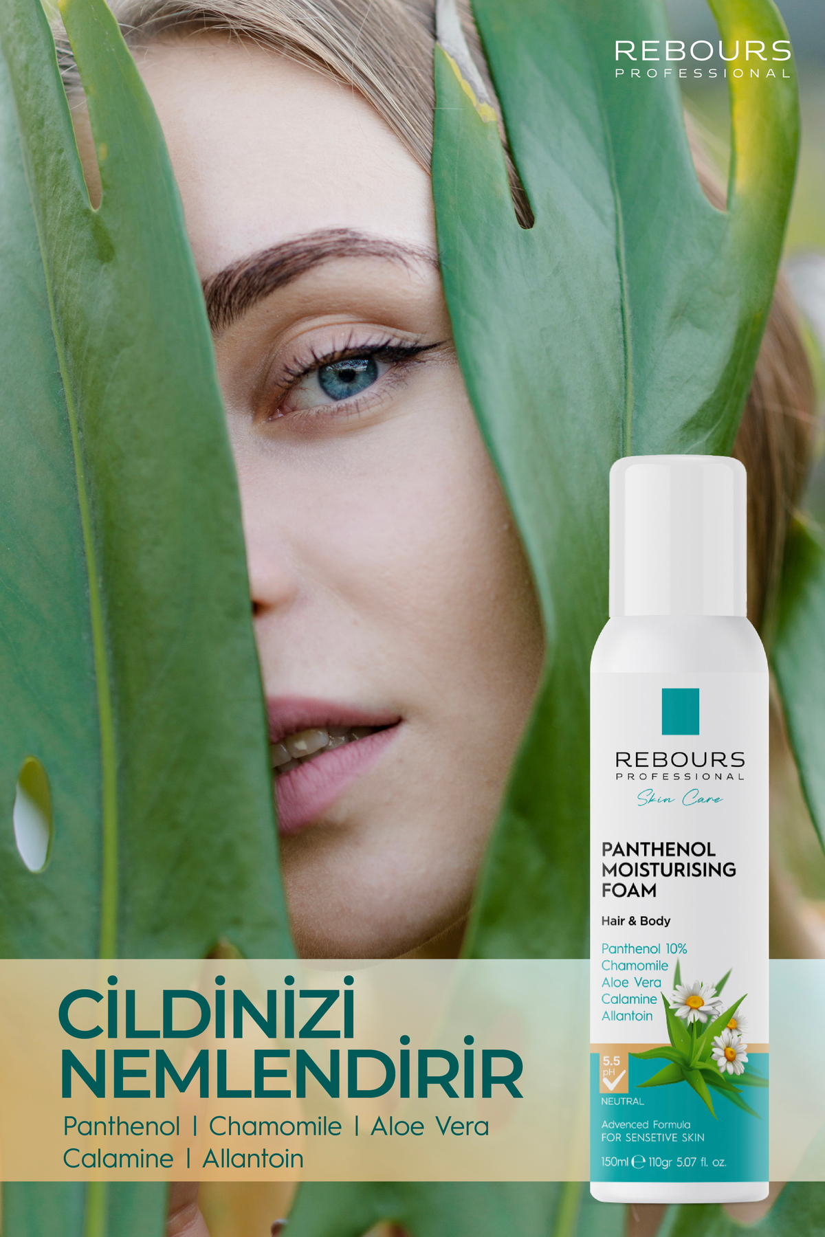 Panthenol Nemlendirici Vücut & Saç köpük 150 ml- Aloe Vera Papatya, Calamine ve Allantoin — RBkop — تصویر 4 از 6