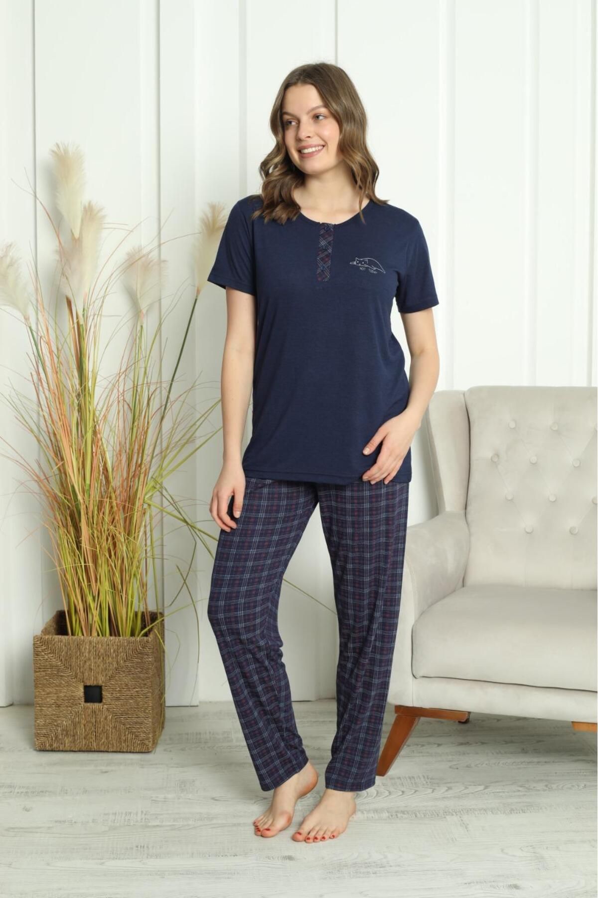 MODA Kedi Baskılı Kısa Kollu Pijama Takımı