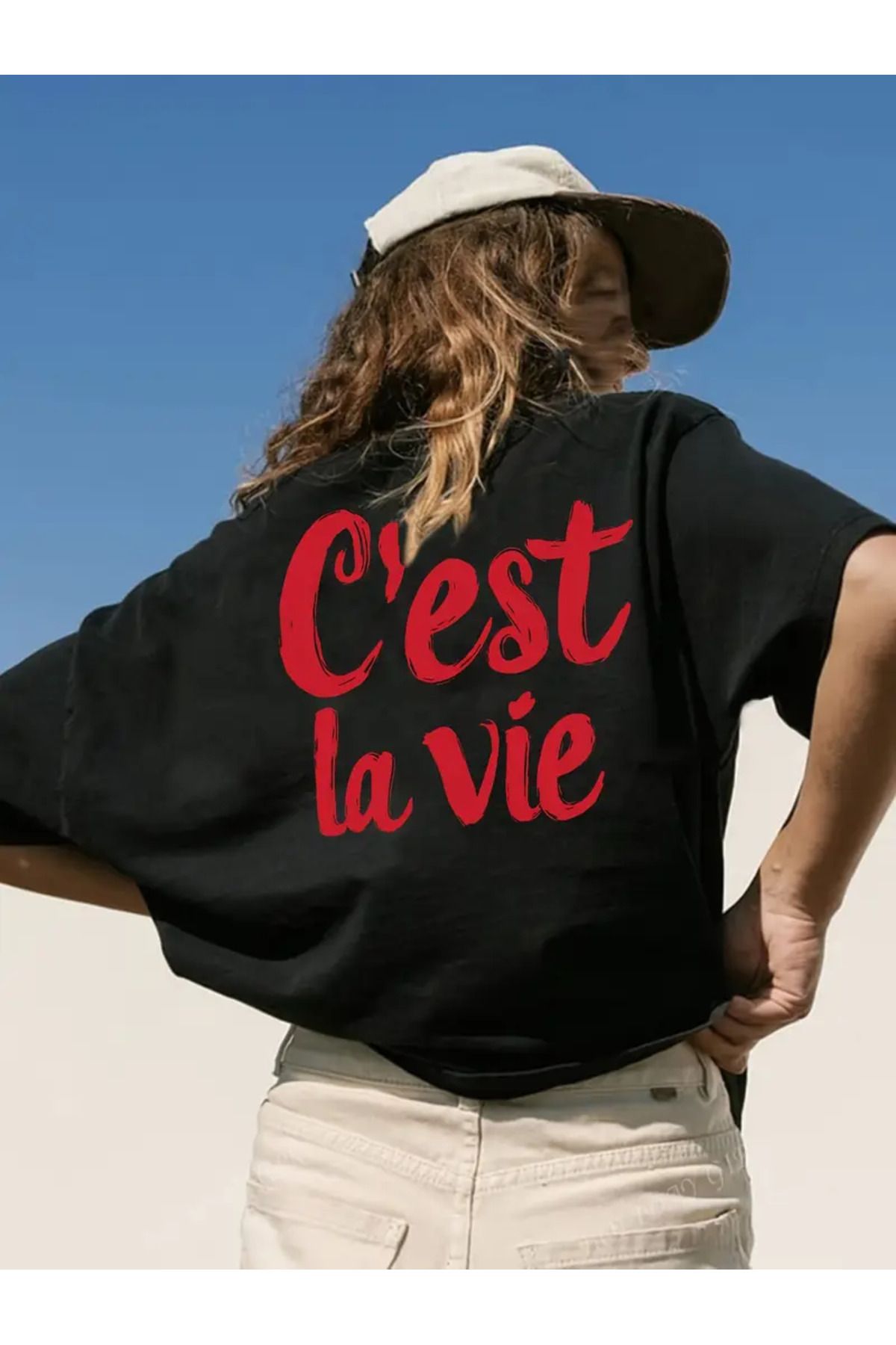 AEMİ Unisex Cest La Vie Baskılı %100 Pamuk Oversize T-shirt