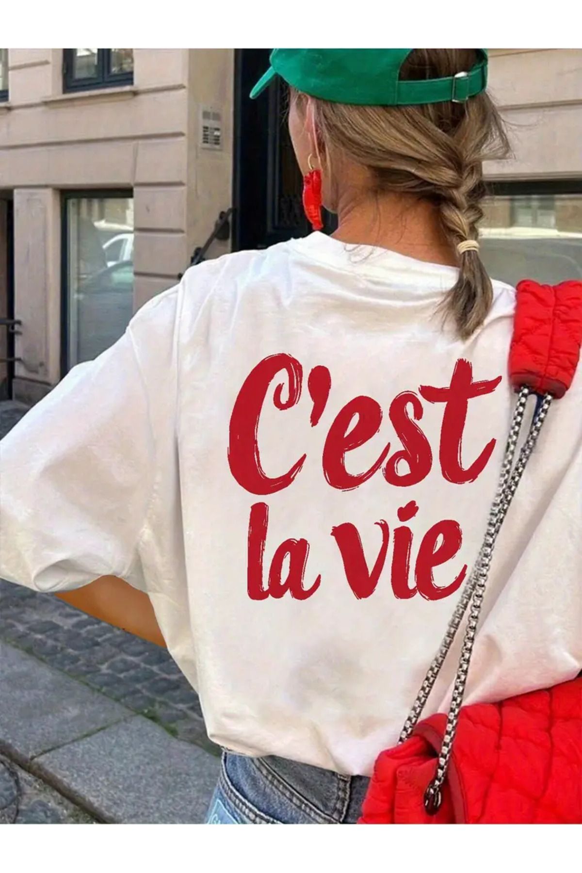 AEMİ Unisex Cest La Vie Baskılı %100 Pamuk Oversize T-shirt