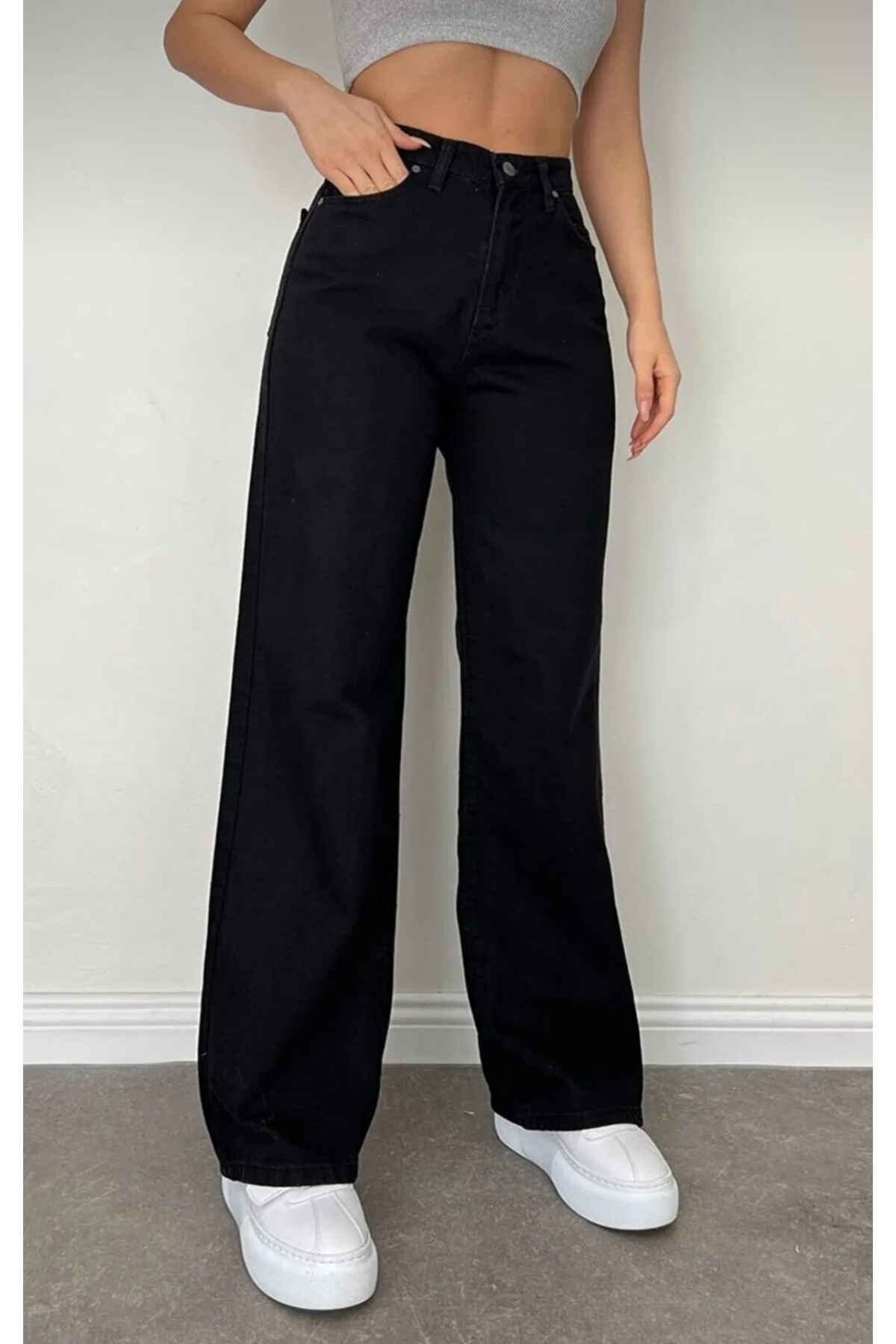 CİHAN PAPEL Liza Siyah Likralı Süper Yüksek Bel Salaş Jeans Palazzo Pantolon. (SÜPER YÜKSEK) Wide Leg