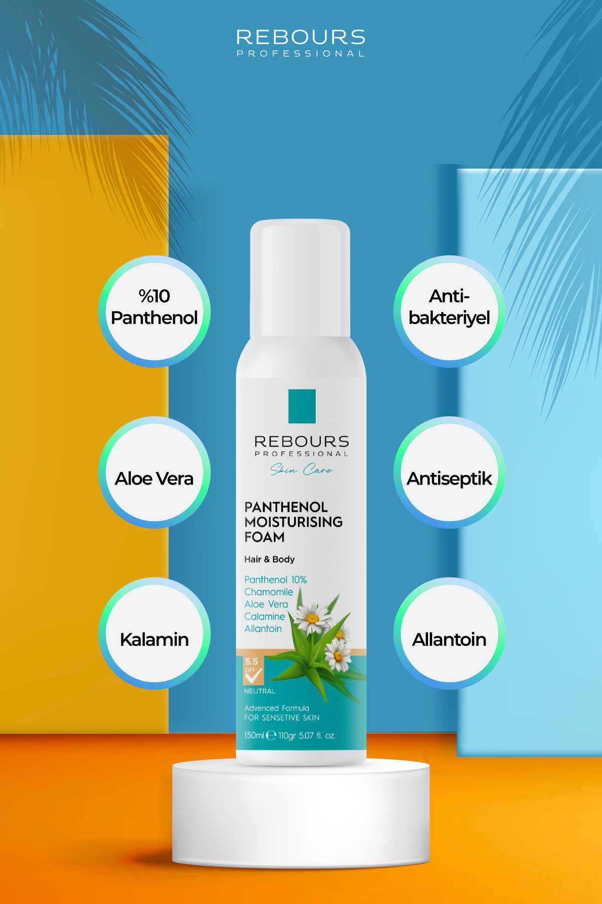 Panthenol Nemlendirici Vücut & Saç köpük 150 ml- Aloe Vera Papatya, Calamine ve Allantoin — RBkop — تصویر 6 از 6