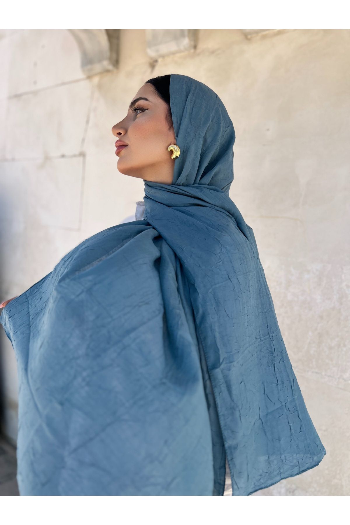 OKAY SCARFS OKAY BAMBU KRAŞ PAMUKLU ŞAL İNDİGO