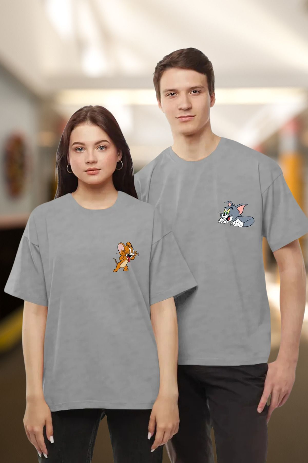 DESCARTES Tom Ve Jerry Tişört Sevgili Çift Takım Oversize Couple T-shirt
