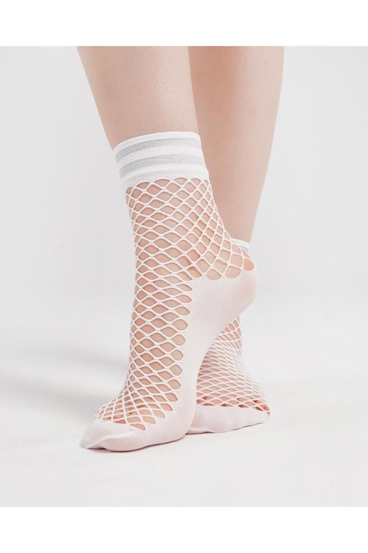 Bolero Simli File Fishnet Soket Kadın Çorap Beyaz