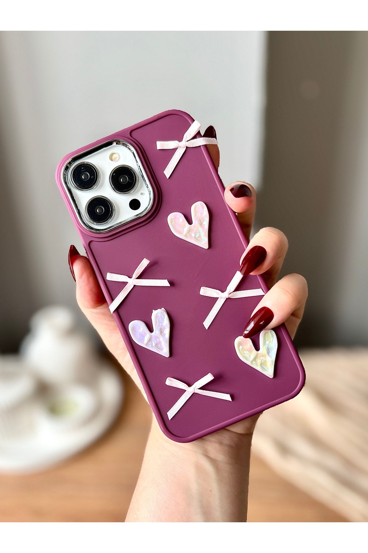 MirazTasarim IPHONE 15 PROMAX 3D FİYONK/KALP DEKORLU KILIF
