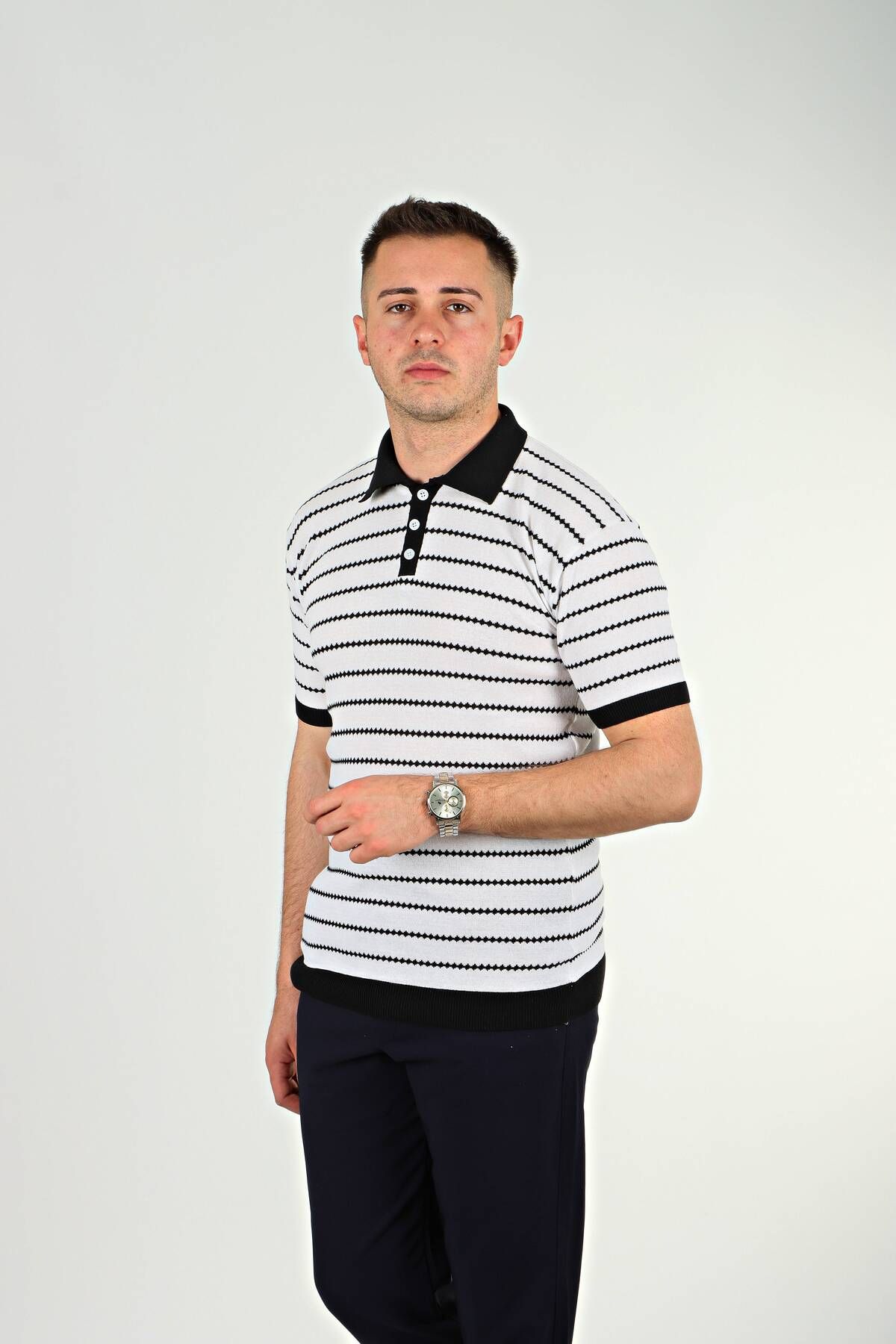 TMB Zikzak Triko Tshirt Siyah