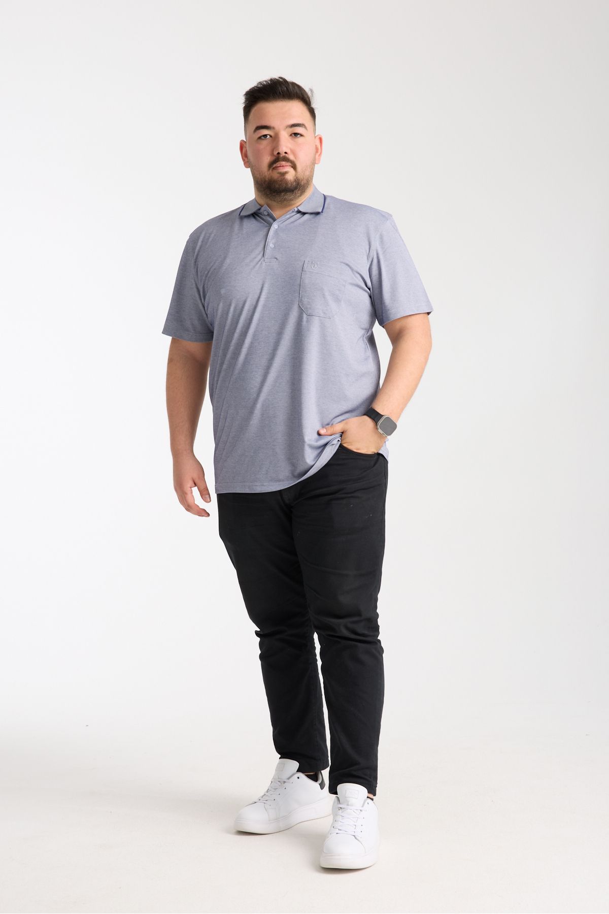 LFC Erkek Büyük Beden Regular Fit %80 Pamuklu %20 Polyester Yumuşak Açık Lacivert Polo Yaka Tişört
