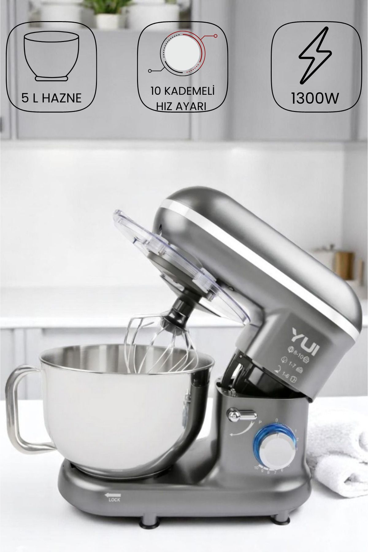 M108 Easy Chef Hamur Yoğurma Makinesi Stand Mikseri Antrasit Gri