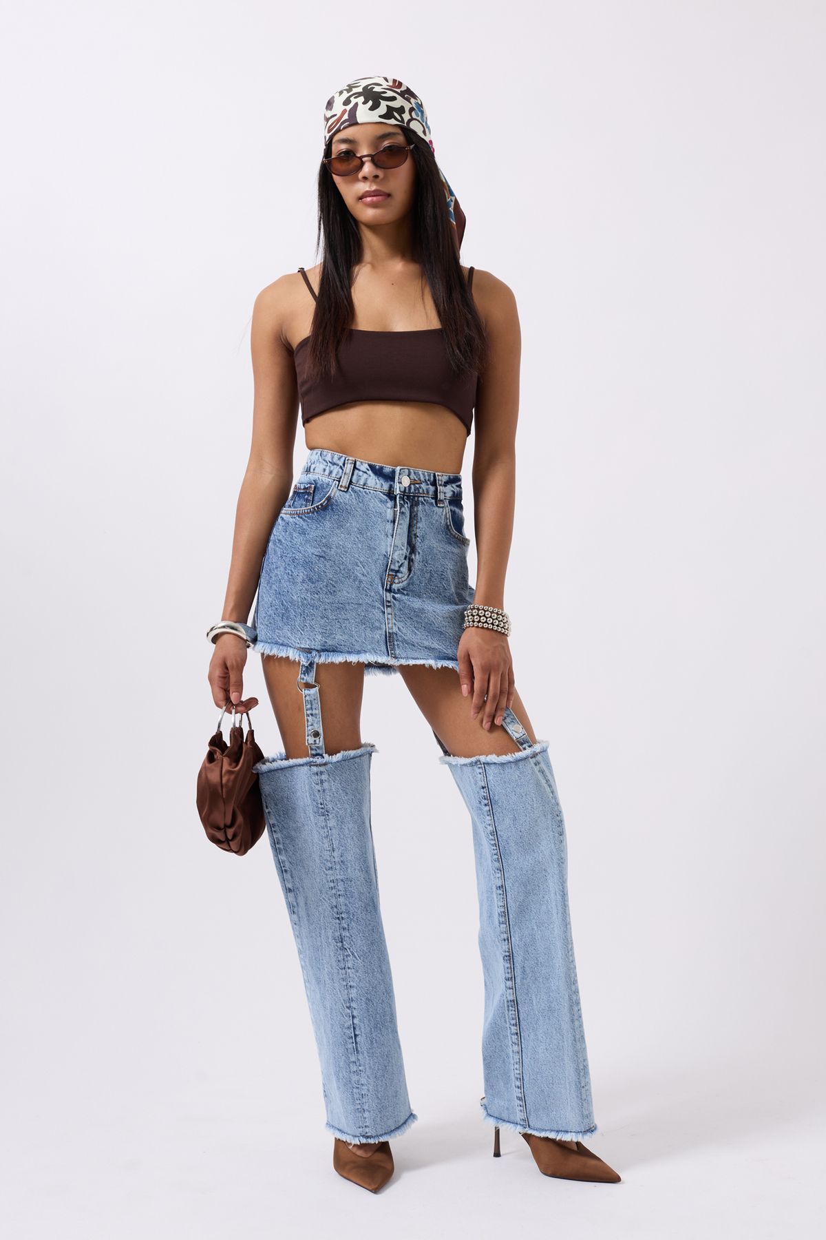 Black Fashion Tozluk Detay Yüksek Bel Mavi Jean