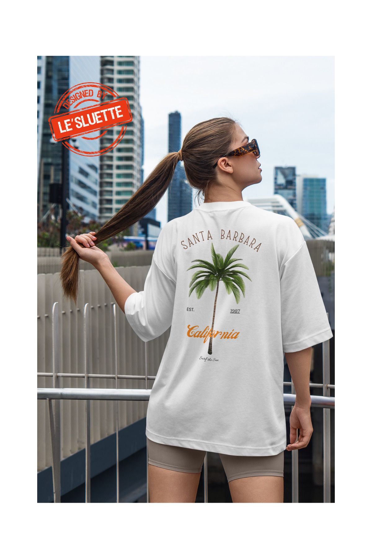 Le'sluette shadow of style California Palmiye Baskılı Oversize %100 Pamuk T-Shirt
