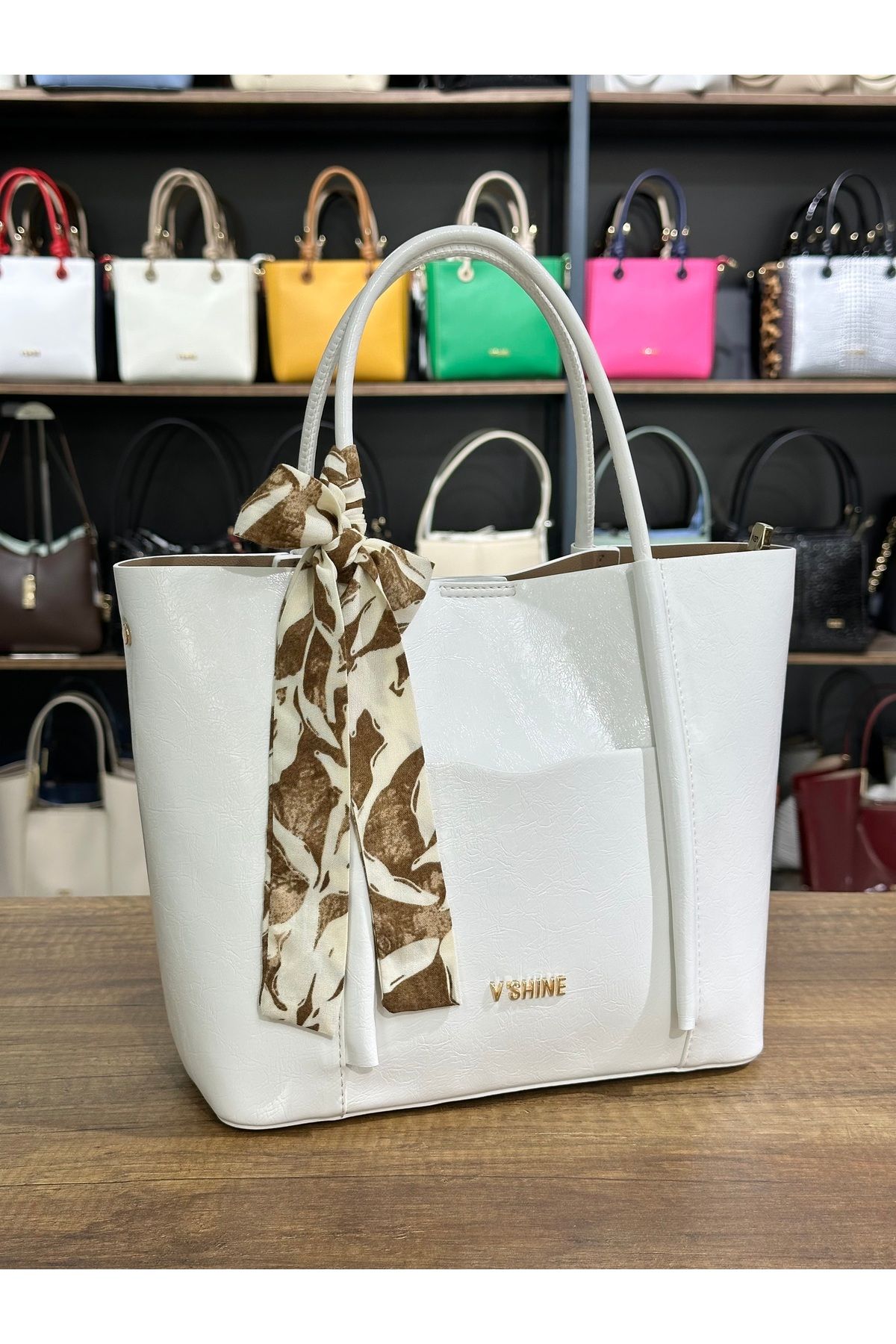 VICTORIA SHINE SARMA SAPLI BÜYÜK BOY ÇANTA 3096 BEYAZ ZEYNA