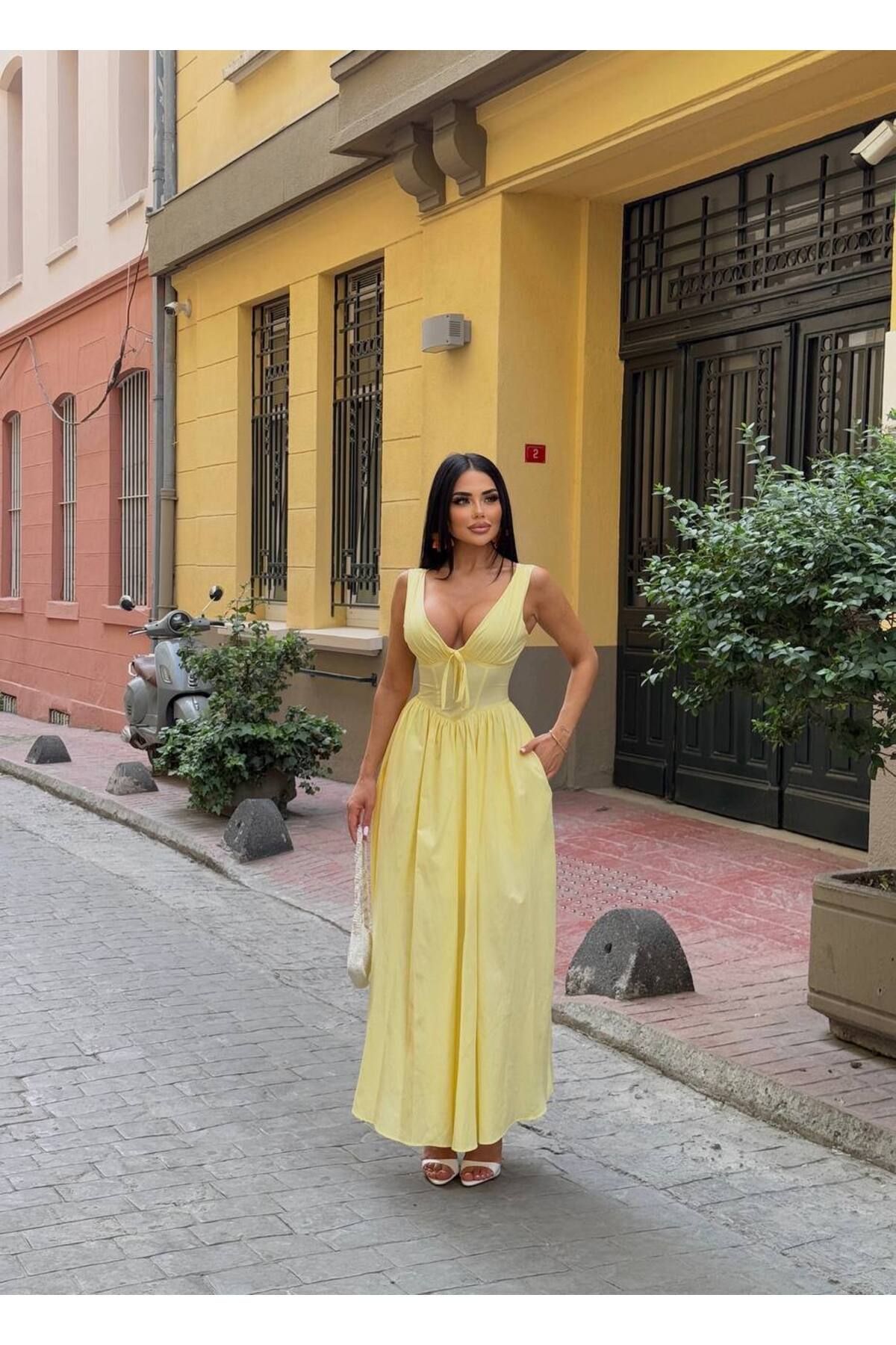 luvita co Luvita Korse Detay Poplin Elbise