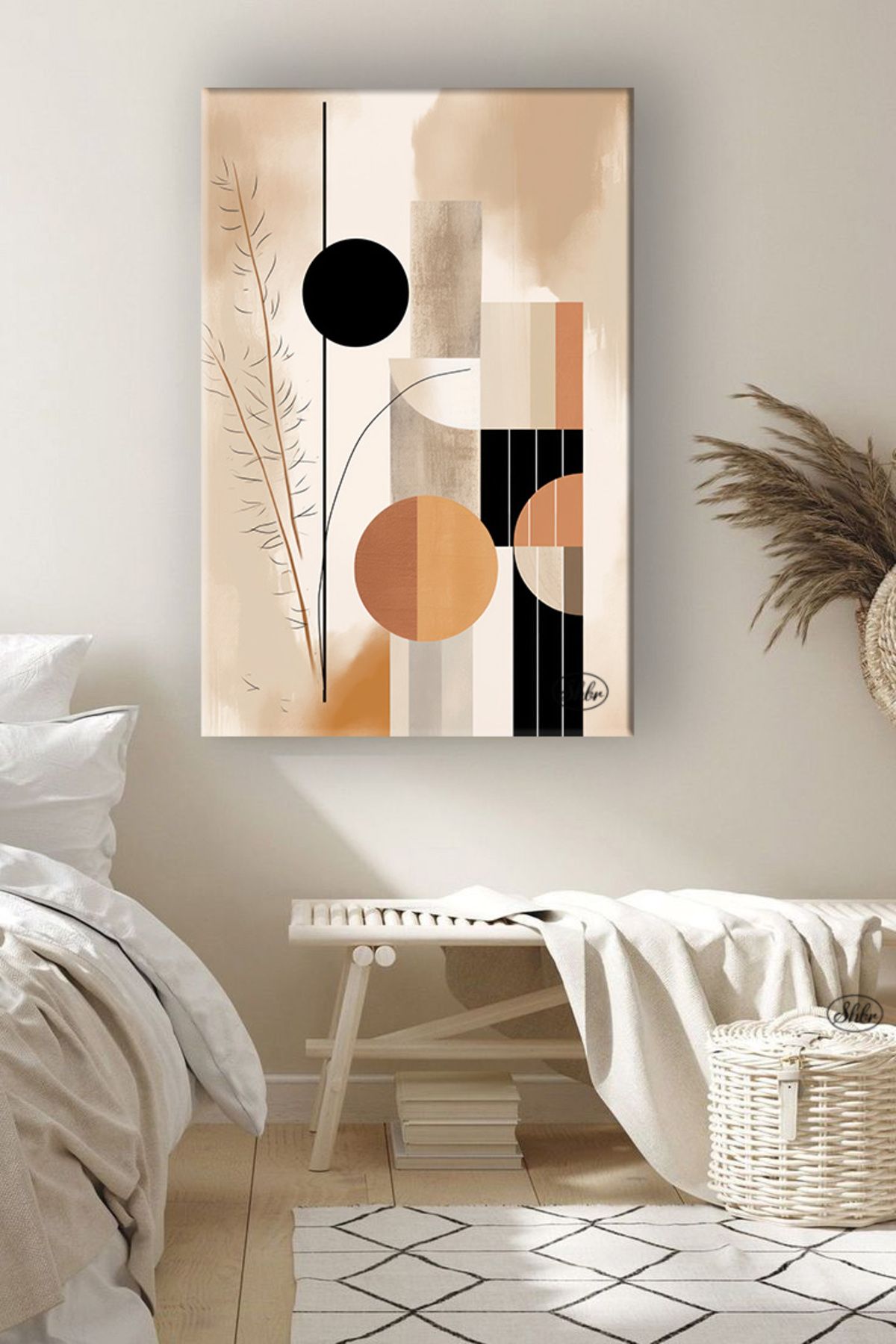 Şehber Tekli Dikey Kanvas Tablo Bohem Tasarım Modern Minimalist Doğal Renkler Kanvas Duvar Tablosu