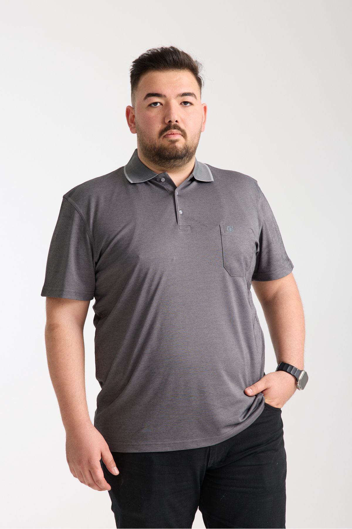 LFC Erkek Büyük Beden Regular Fit %80 Pamuklu %20 Polyester Yumuşak Doku Açık Siyah Polo Yaka Tişört