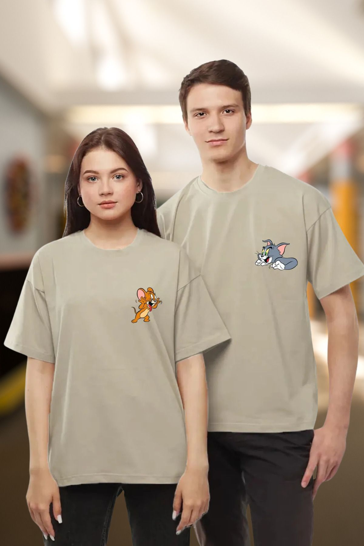 DESCARTES Tom Ve Jerry Tişört Sevgili Çift Takım Oversize Couple T-shirt