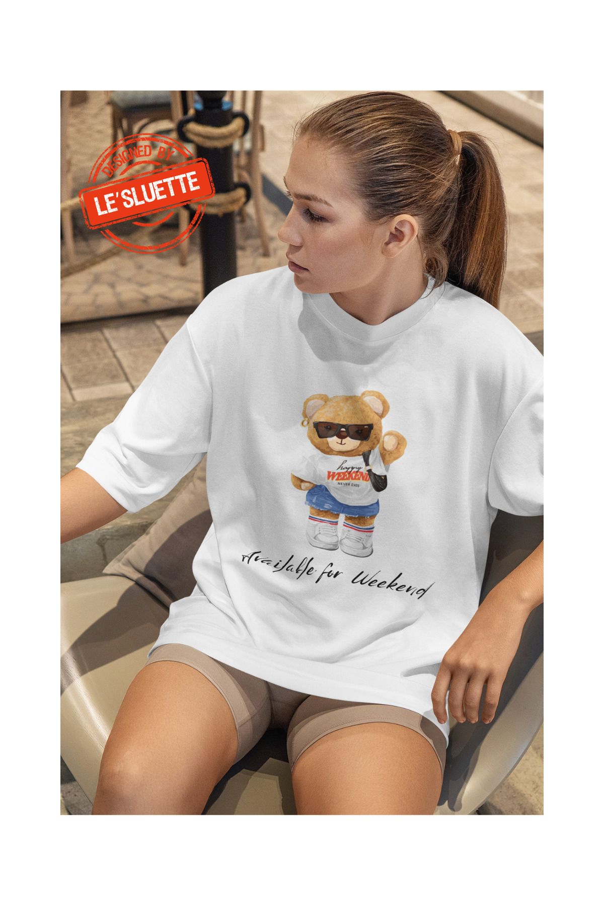 Le'sluette shadow of style Teddy Bear (Ayı) Baskılı Oversize %100 Pamuk T-Shirt